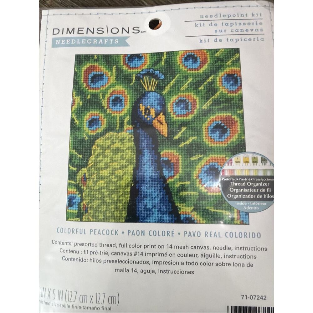 DIMENSIONS 5 * 5 colorful Peacock needle point Kit thread organizer 71-07242 new - Picture 2 of 8